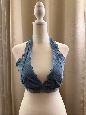 PINK Victoria's Secret Lace Halter Bralette in Slate Blue
